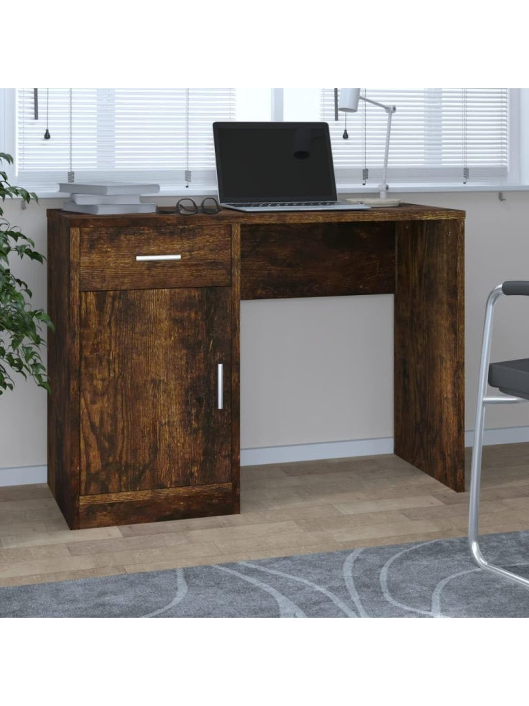 Kompakter Schreibtisch 100 x 40 x 73 cm mit Schublade und Schrank aus Holzwerkstoff