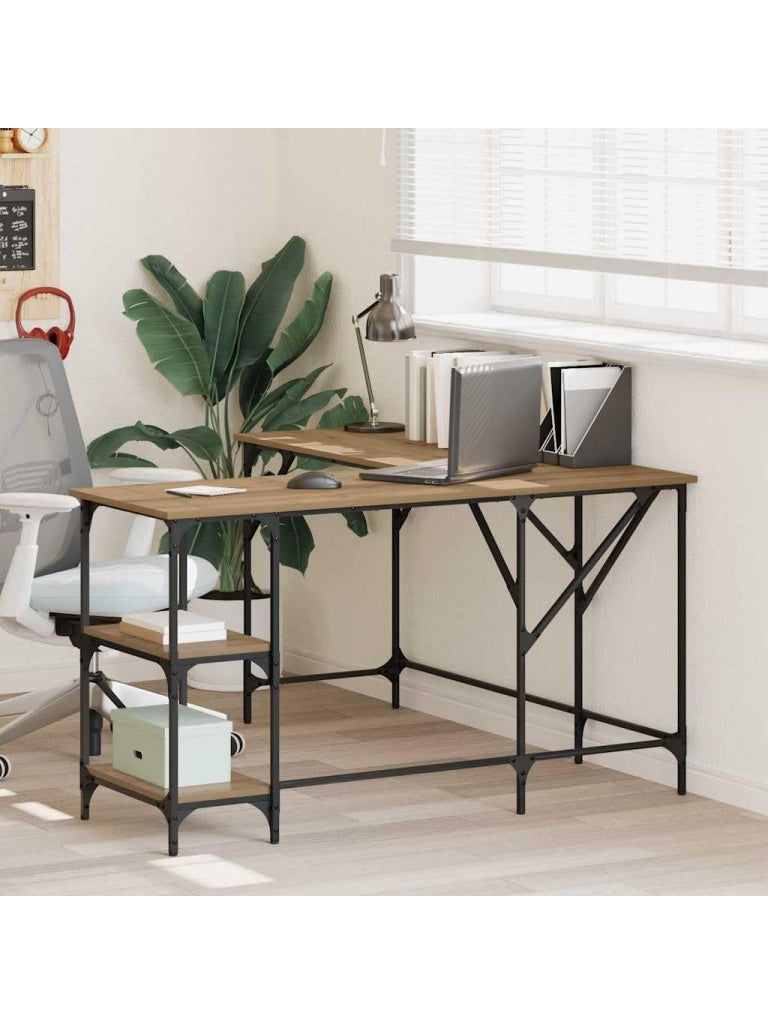 L Schreibtisch in Artisan Eiche 139 x 139 x 75 cm mit Stahlbeinen fur Homeoffice und Buro
