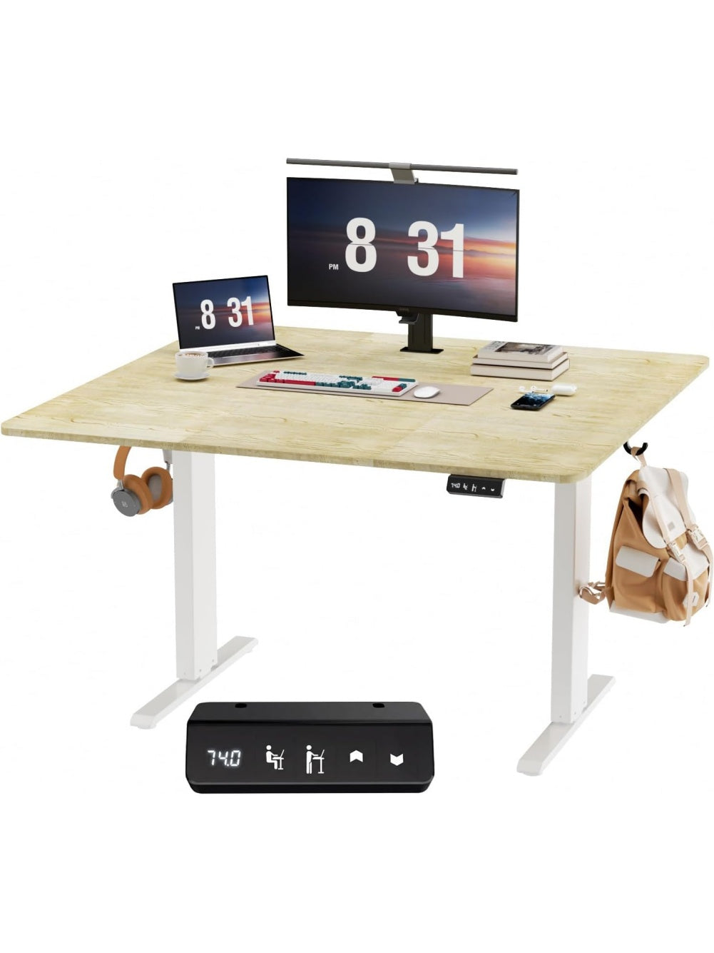 Hohenverstellbarer Schreibtisch 100 x 60 cm mit zwei Speicherpositionen und Naturholz Optik fur Homeoffice