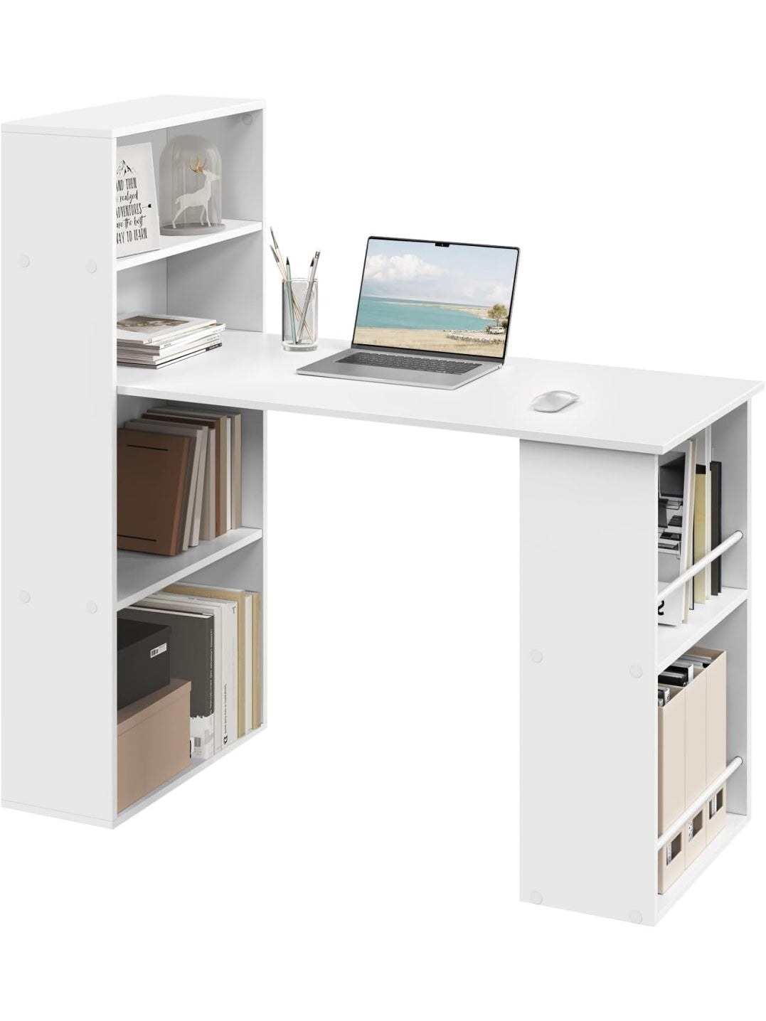 Schreibtisch mit Bucherregal und Stauraum 120 x 52 x 120 cm in Weiss fur Buro Schlafzimmer und Homeoffice