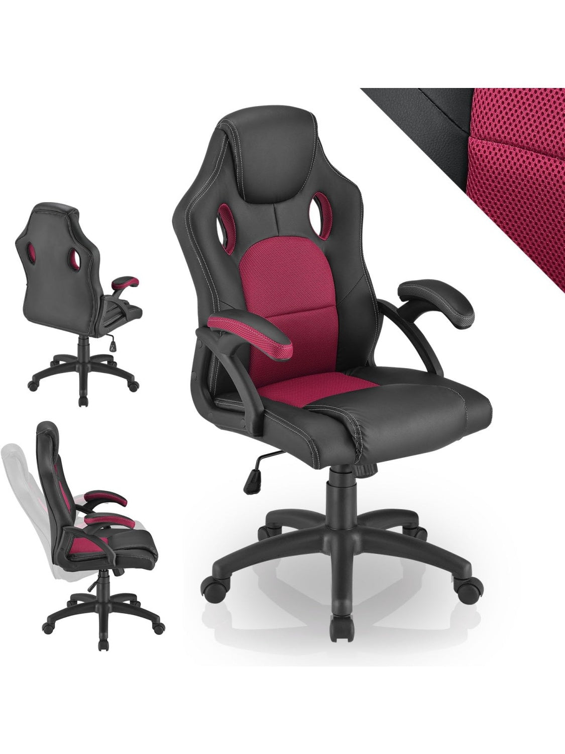 Racing Burostuhl mit ergonomischem Design und hohenverstellbarer Sitzflache in Bordeaux
