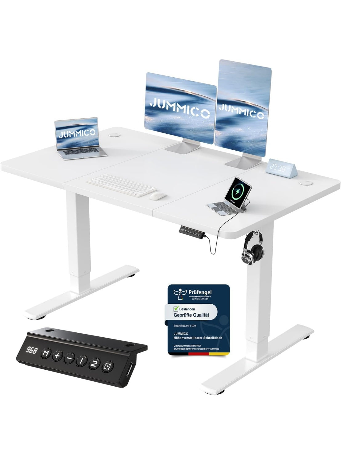 Elektrisch hohenverstellbarer Schreibtisch 120 x 60 cm mit USB Anschluss in Weiss